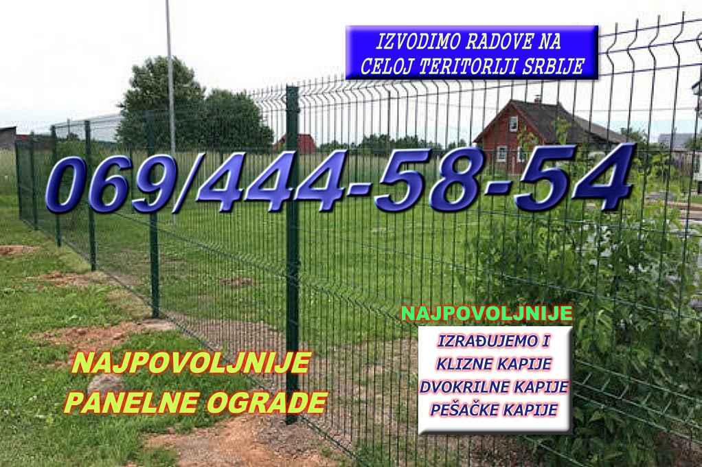 Panelne ograde sa metalnim stubovima i kliznim ogradama ili metalnim ogradama - sa povoljnom cenom i najeftinije. Izvodimo celoj teritoriji Srbiji . Sa našim radnicima i po sistemu ključ u ruke 069 444 58 54 --- Sl.1